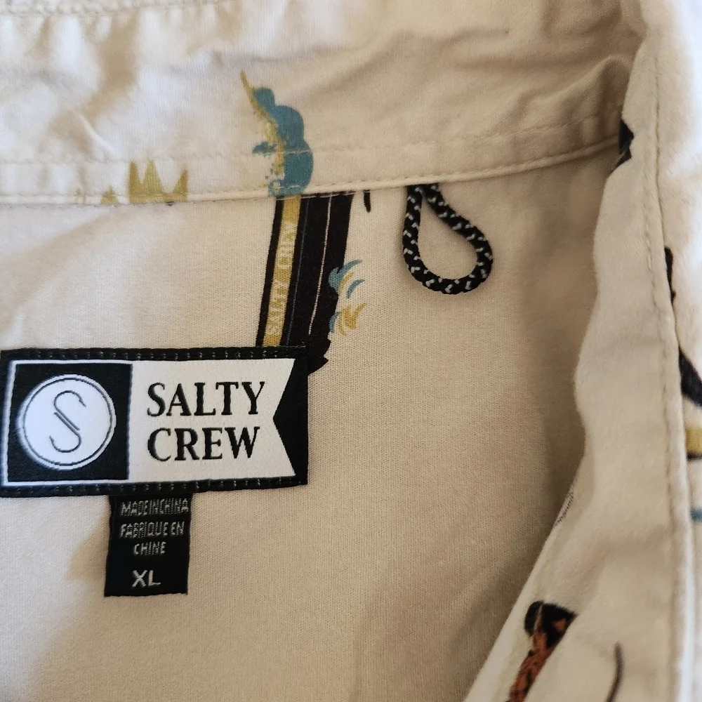 Salty Crew Men’s XL Hawaiian Fishing Shirt Boats Lobsters Surf Tropical Print - Picture 6 of 16